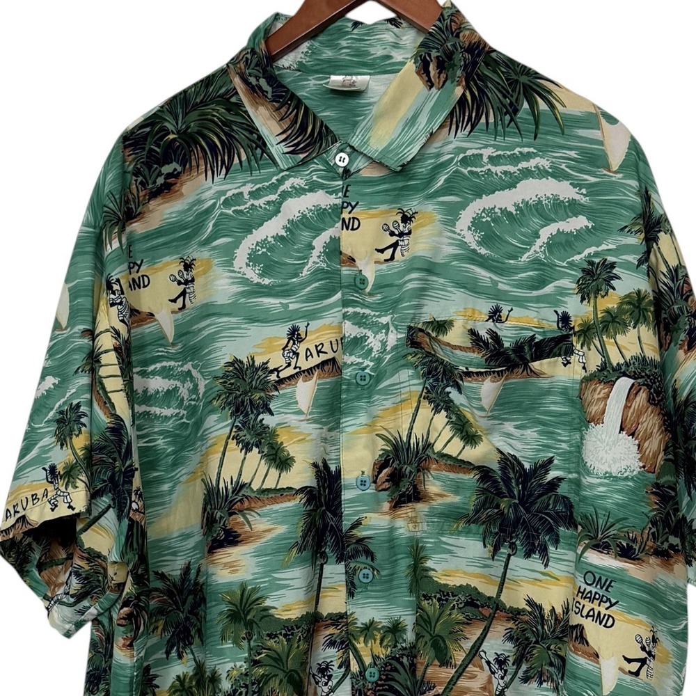 RimaSxm Aruba Hawaiian Camp Shirt Mens XXL Green Tropical Beach Button Front